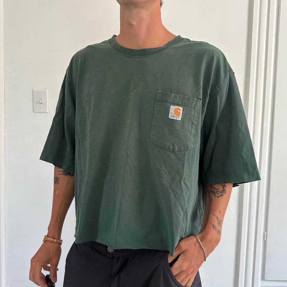 Vintage Thrashed Faded Heavy Cotton USA Green Olive Pocket Tee